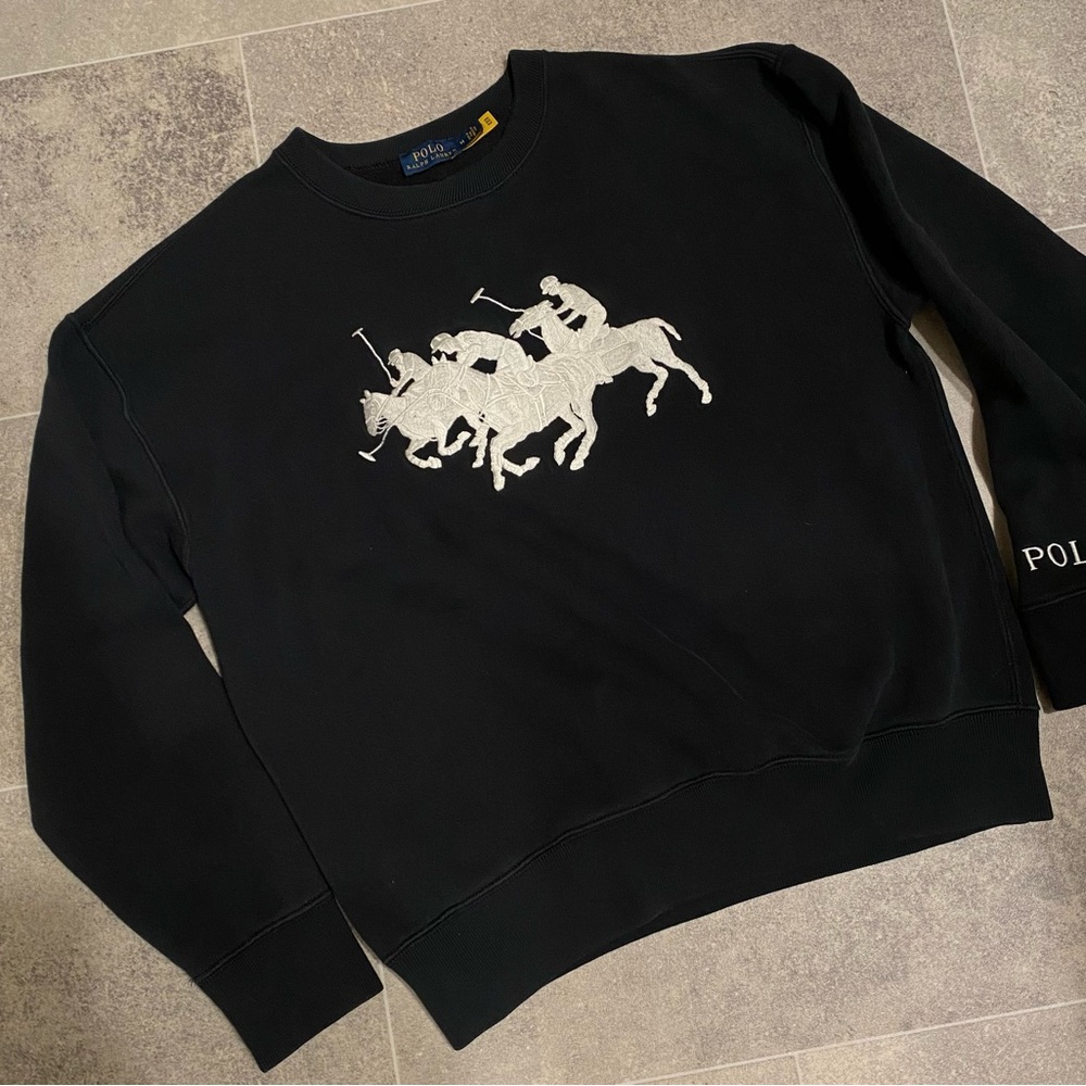 Ralph Lauren Black Crewneck Sweater with Polo Design